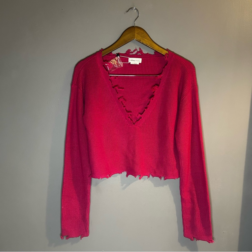 Lovers + Friends Red Distressed Cropped Sweater (Size Small, NWT)